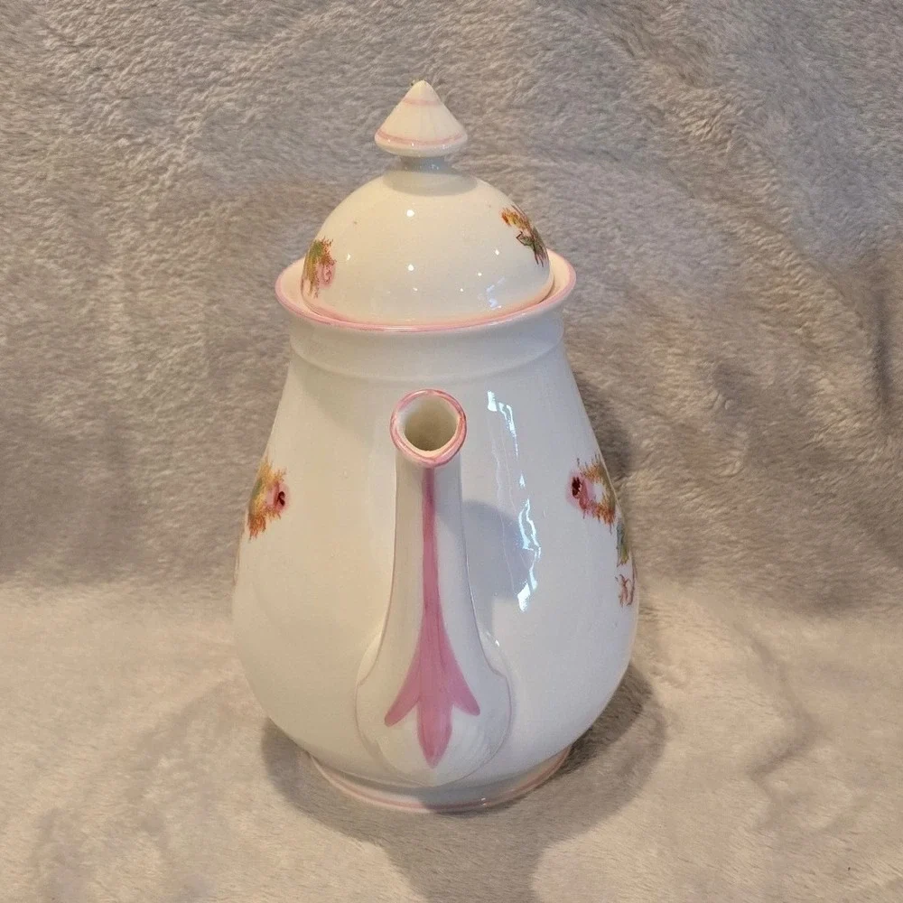Vintage Haviland & Co Moss‎ Rose with Pink Trim Tea Pot